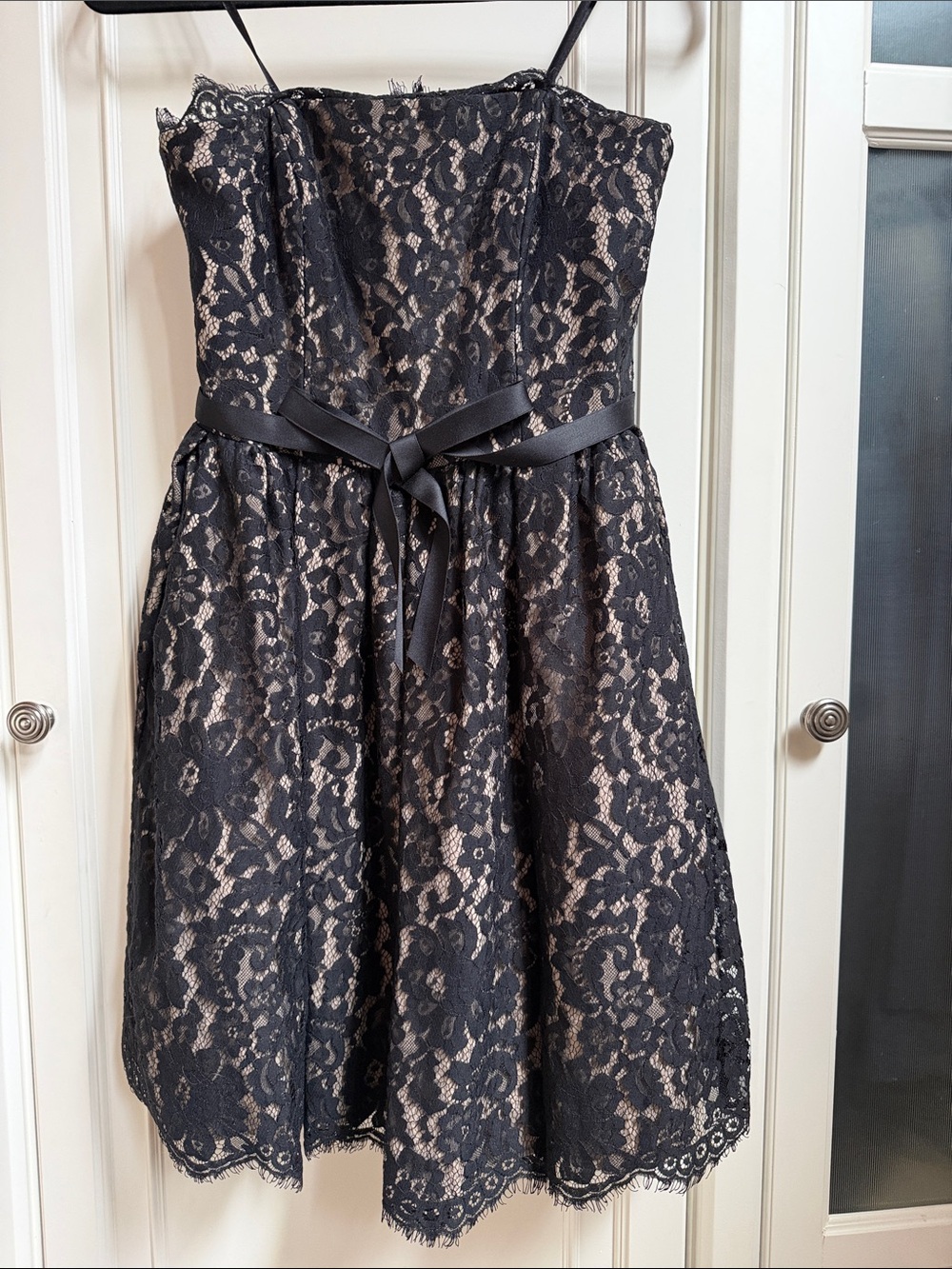 JUNIORS Black Lace Cocktail Dress with Ribbon Waist - Worn Once